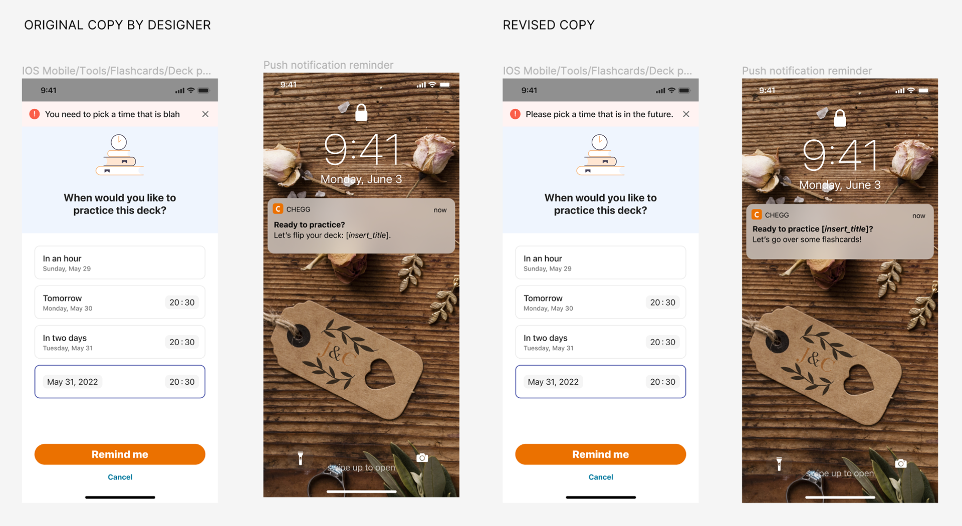 Ask an expert widget comparison showing original vs revised copy